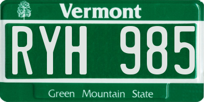 VT license plate RYH985