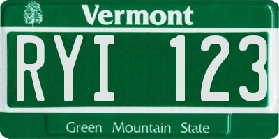 VT license plate RYI123