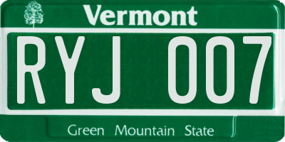 VT license plate RYJ007