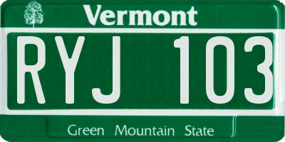 VT license plate RYJ103