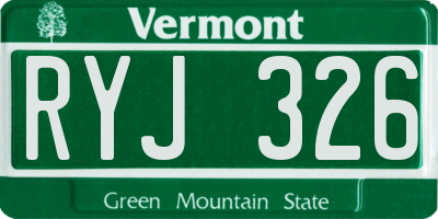 VT license plate RYJ326