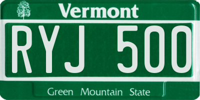 VT license plate RYJ500