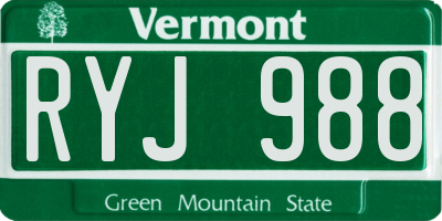 VT license plate RYJ988