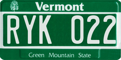 VT license plate RYK022