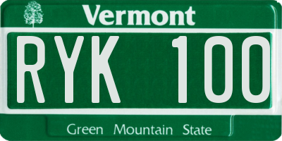 VT license plate RYK100