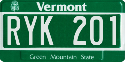 VT license plate RYK201