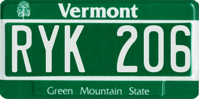 VT license plate RYK206