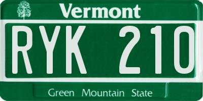 VT license plate RYK210