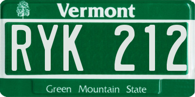 VT license plate RYK212