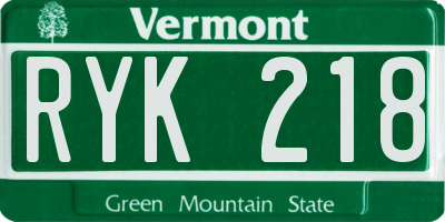 VT license plate RYK218