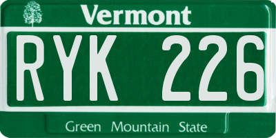 VT license plate RYK226
