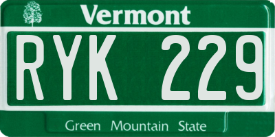 VT license plate RYK229