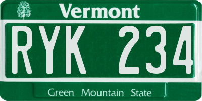 VT license plate RYK234