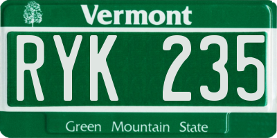 VT license plate RYK235