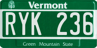 VT license plate RYK236