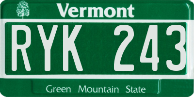 VT license plate RYK243