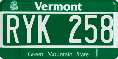 VT license plate RYK258