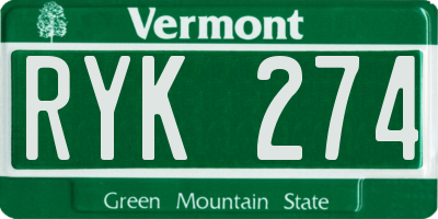 VT license plate RYK274