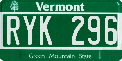 VT license plate RYK296