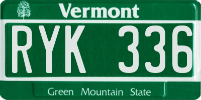 VT license plate RYK336