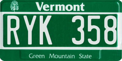 VT license plate RYK358