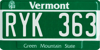 VT license plate RYK363