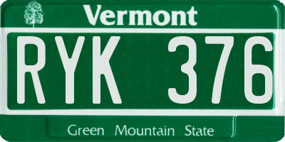 VT license plate RYK376