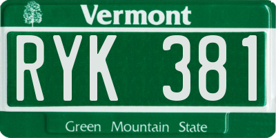 VT license plate RYK381