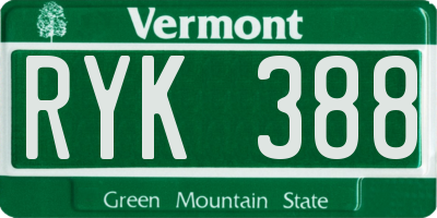 VT license plate RYK388