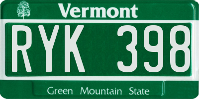 VT license plate RYK398