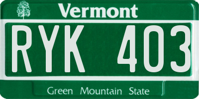 VT license plate RYK403