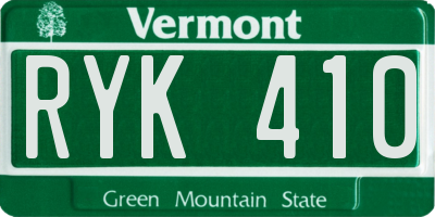 VT license plate RYK410