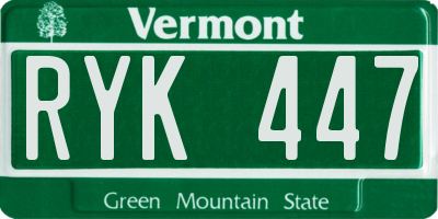VT license plate RYK447