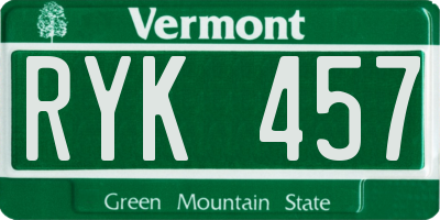 VT license plate RYK457