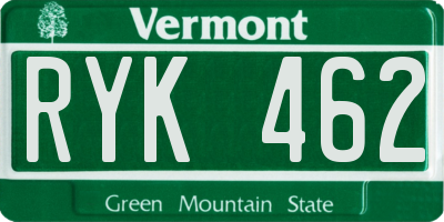 VT license plate RYK462