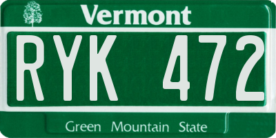 VT license plate RYK472