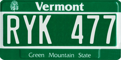 VT license plate RYK477