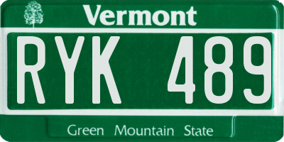 VT license plate RYK489