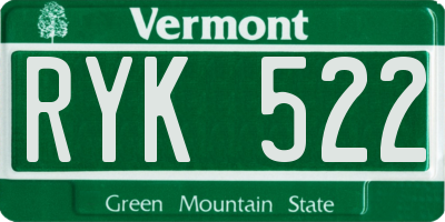 VT license plate RYK522