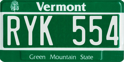 VT license plate RYK554