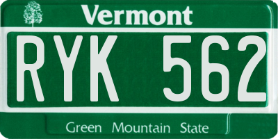 VT license plate RYK562