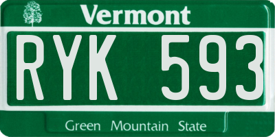 VT license plate RYK593