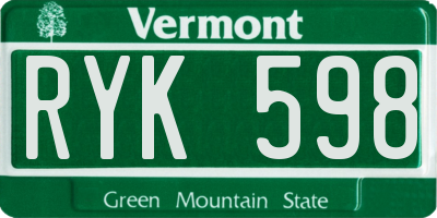 VT license plate RYK598