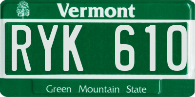 VT license plate RYK610