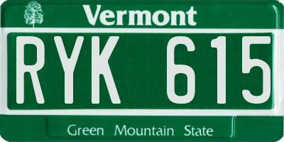 VT license plate RYK615