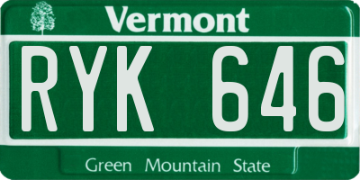 VT license plate RYK646