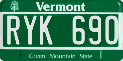 VT license plate RYK690
