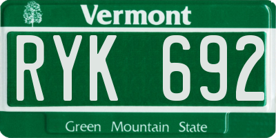 VT license plate RYK692