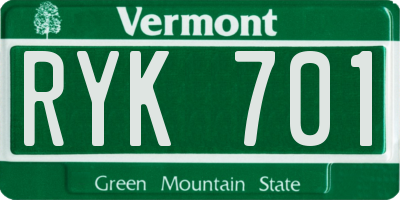 VT license plate RYK701
