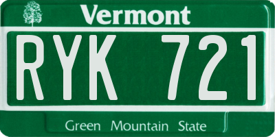 VT license plate RYK721